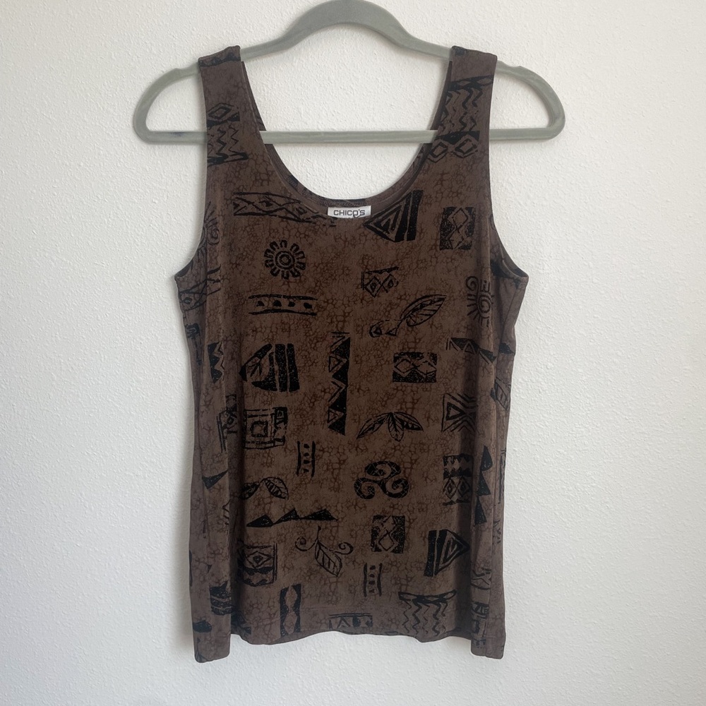 Vintage Chico’s Travelers Brown & Black Geometric Tank Top